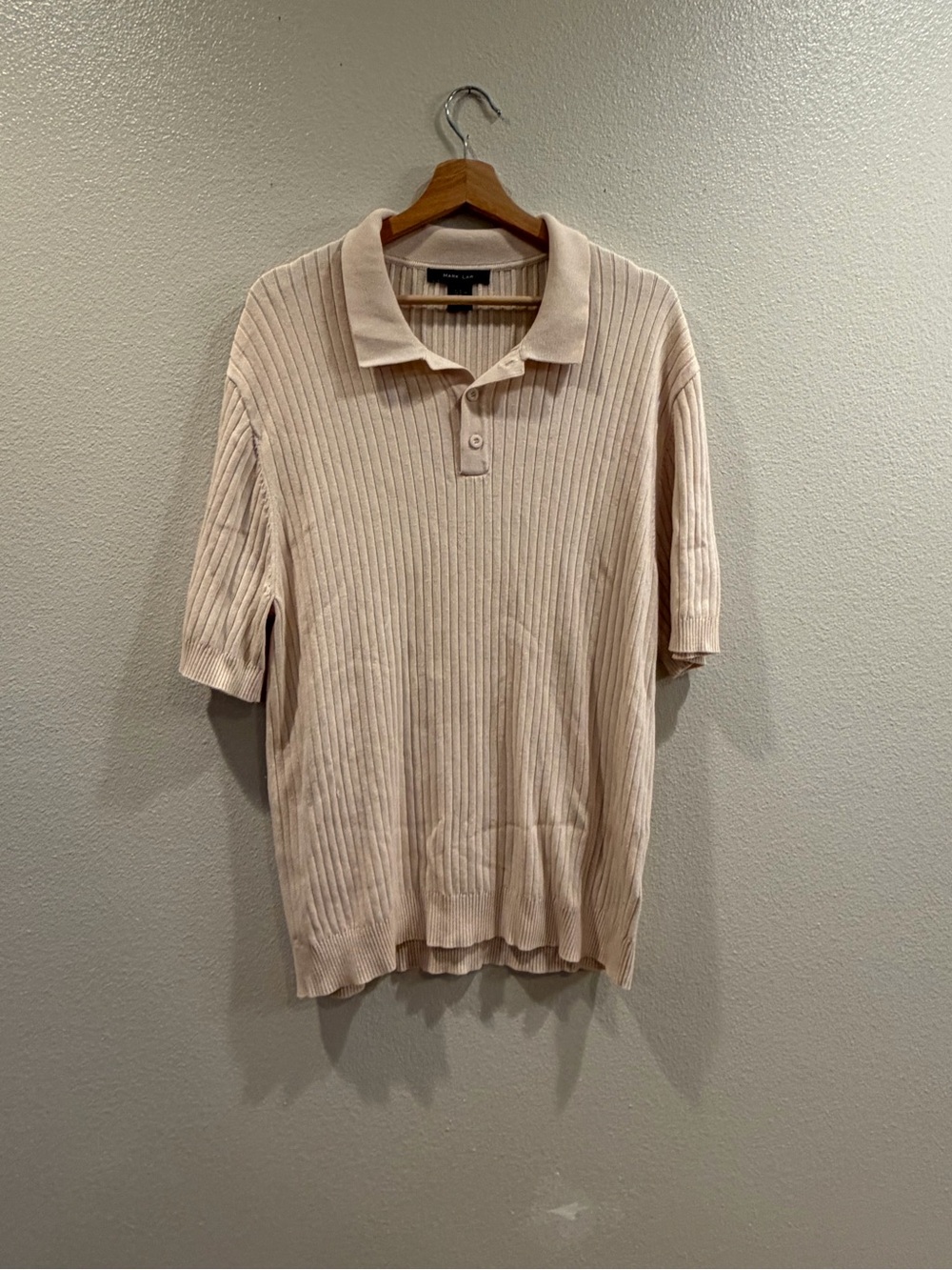 3/$15 Ribbed Short-Sleeve Polo Shirt in Light Beige
